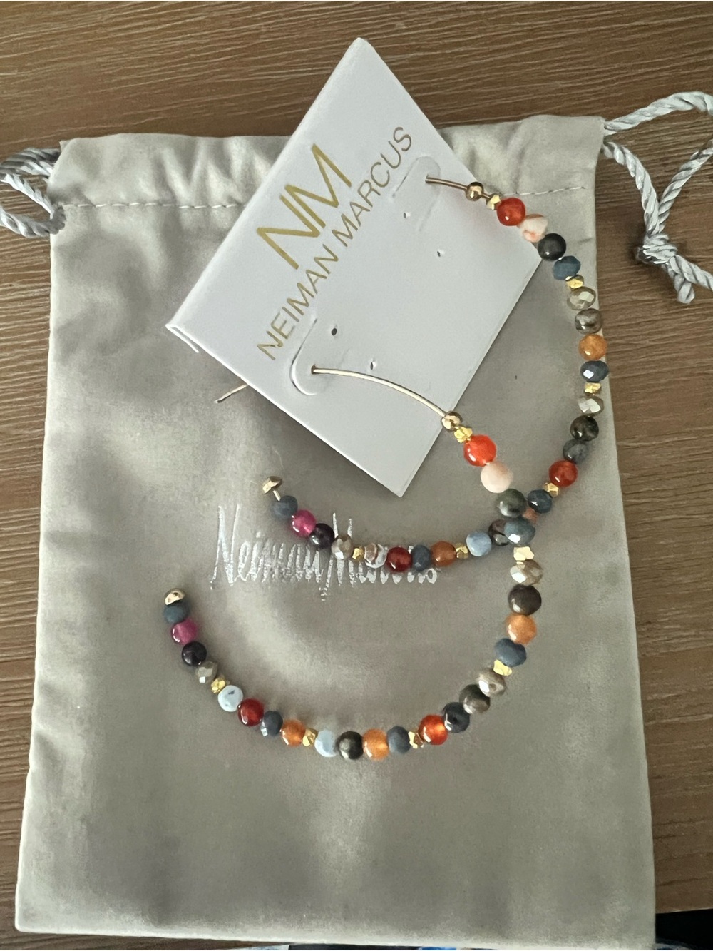 Neiman Marcus Multicolor Beaded Hoop Earrings - Gold Accents
